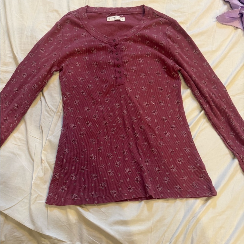 Lucky Brand Women's Long Sleeve Top - Burgundy Floral